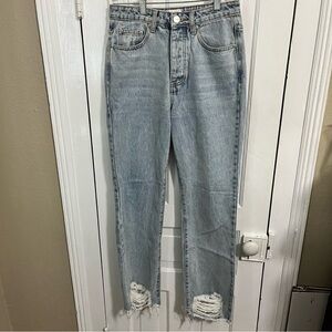 Superdown Revolve Distressed Light Wash Jeans Button Fly Size 27 R2